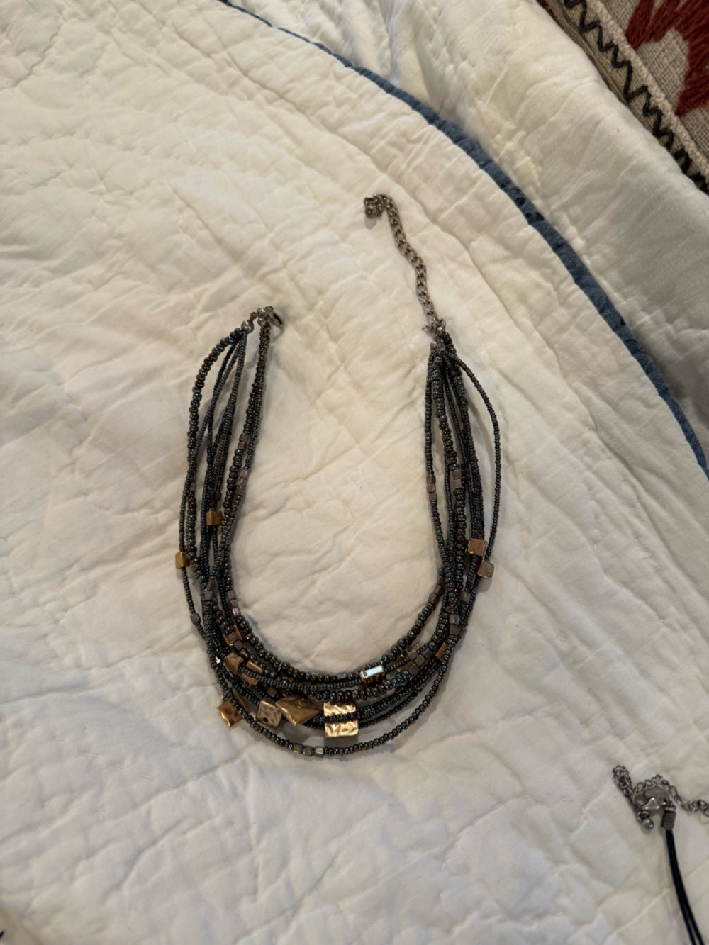 Chico's Hematite Gray and Gold Multi-Strand Beaded Necklace